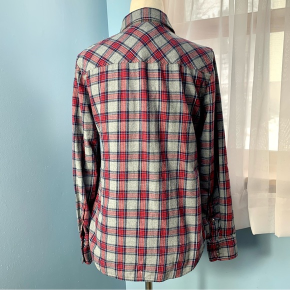 J. Crew Grey and Red Plaid Flannel Boy Button Down - Picture 5 of 9